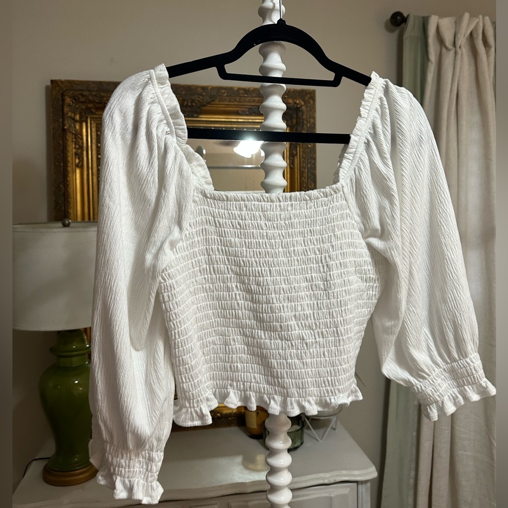 smocked white cotton free people cropped top